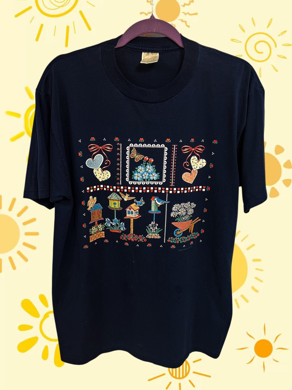 Vintage Jerzees 1996 dark blue garden print tee